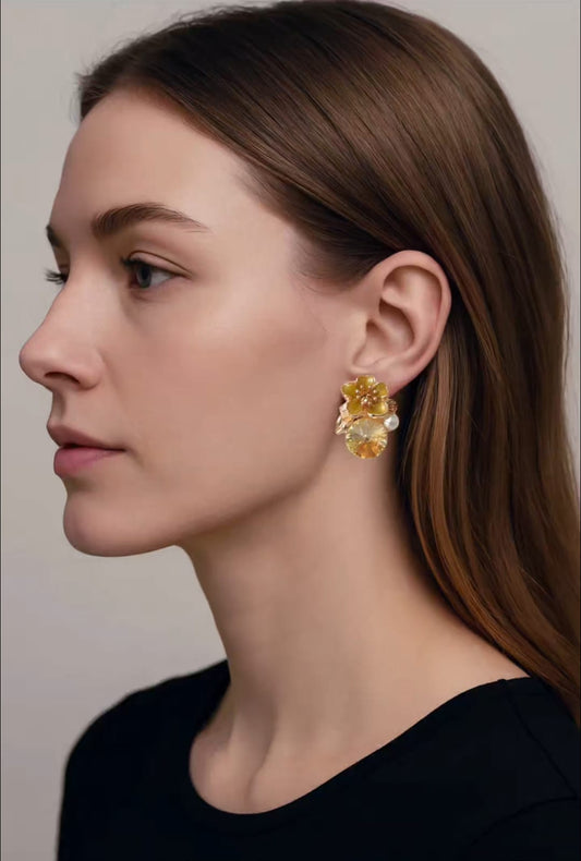 Anti-Tarnish Floral Crystal Stud Earrings