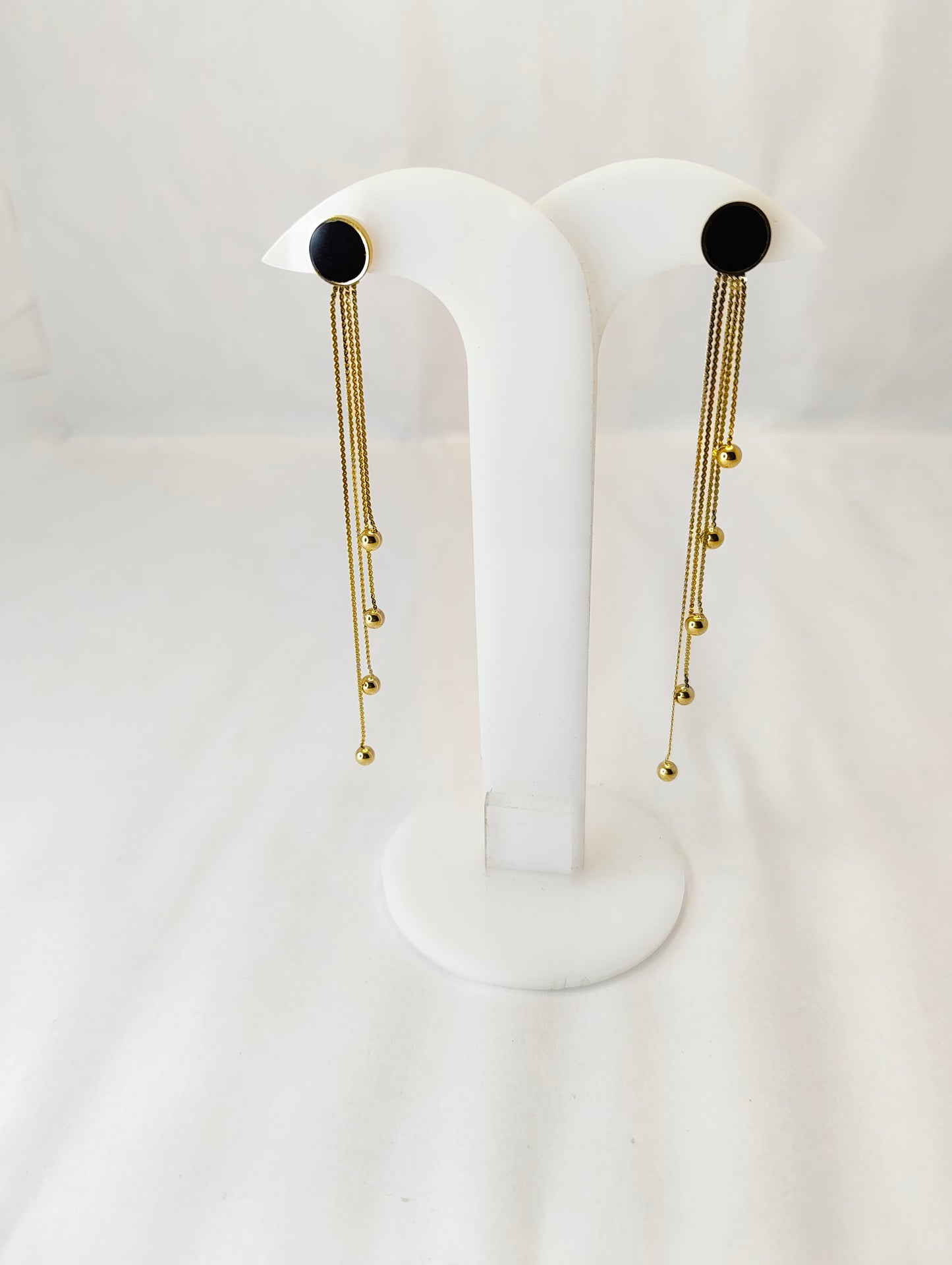 18K Gold-Plated Black Enamel Tassel Earings