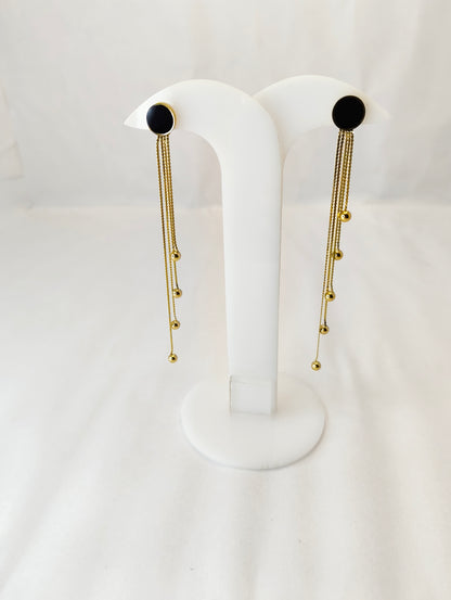18K Gold-Plated Black Enamel Tassel Earings