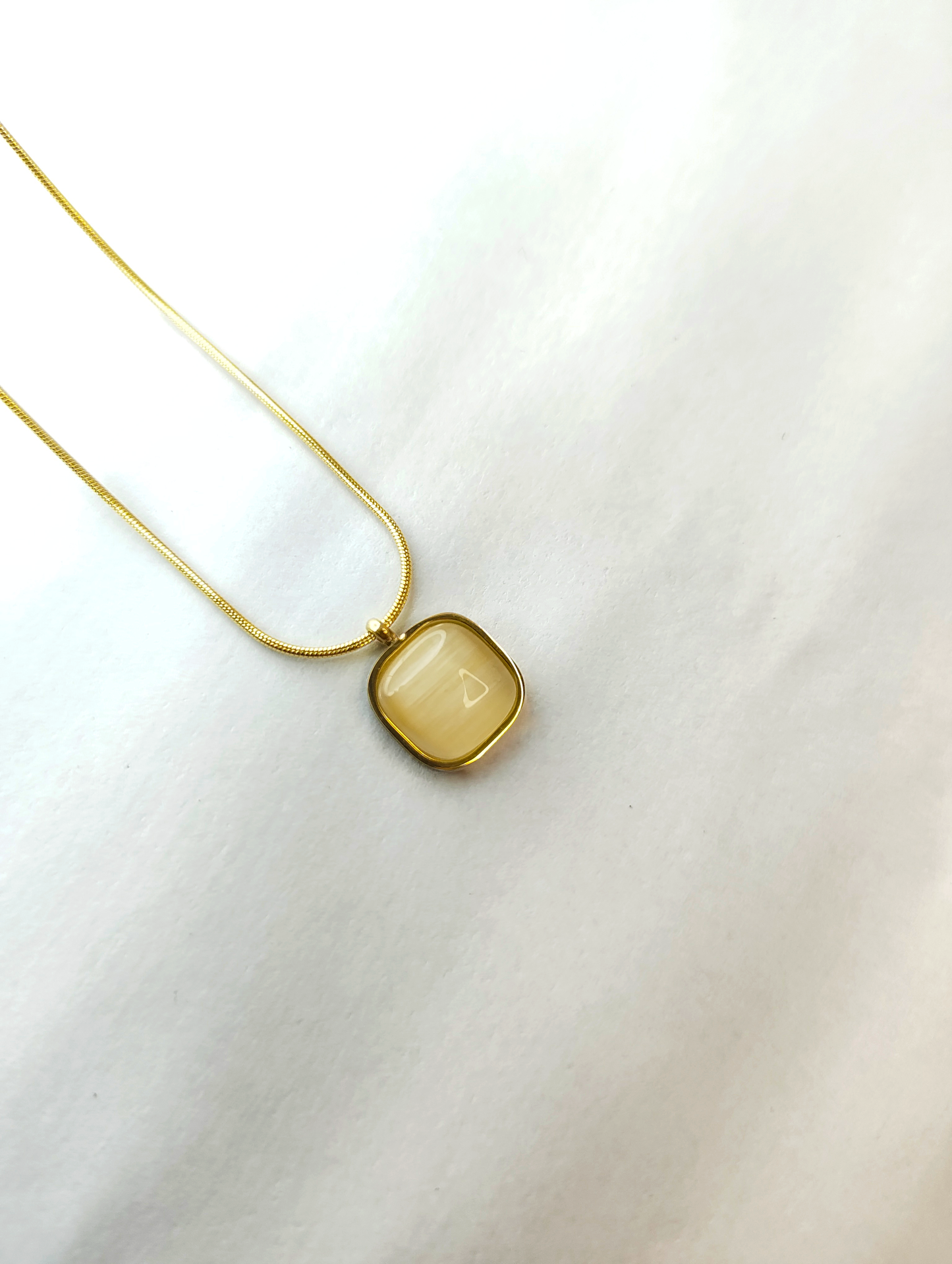 Gold Plated Anti-Tarnish Square Stone Pendant Necklace