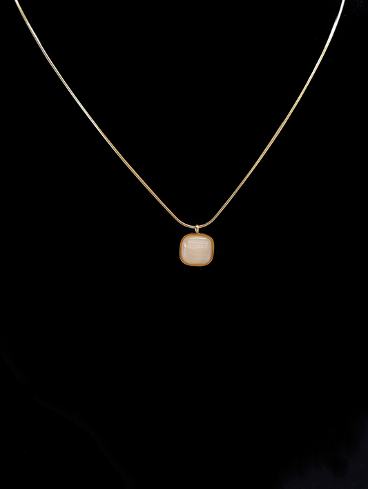 Gold Plated Anti-Tarnish Square Stone Pendant Necklace