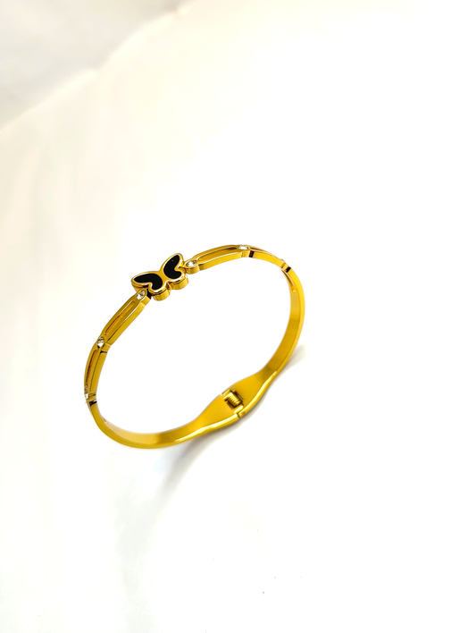 18K Gold-Plated Black Butterfly Bangle Bracelet