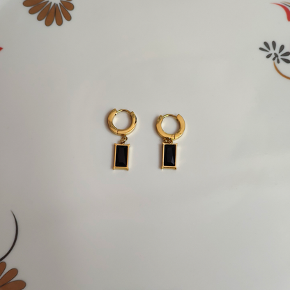 18K Gold-Plated Black Baguette Hoop Earings