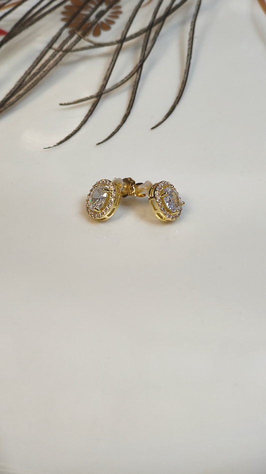 18K Gold-Plated Crystal Halo Stud Earings