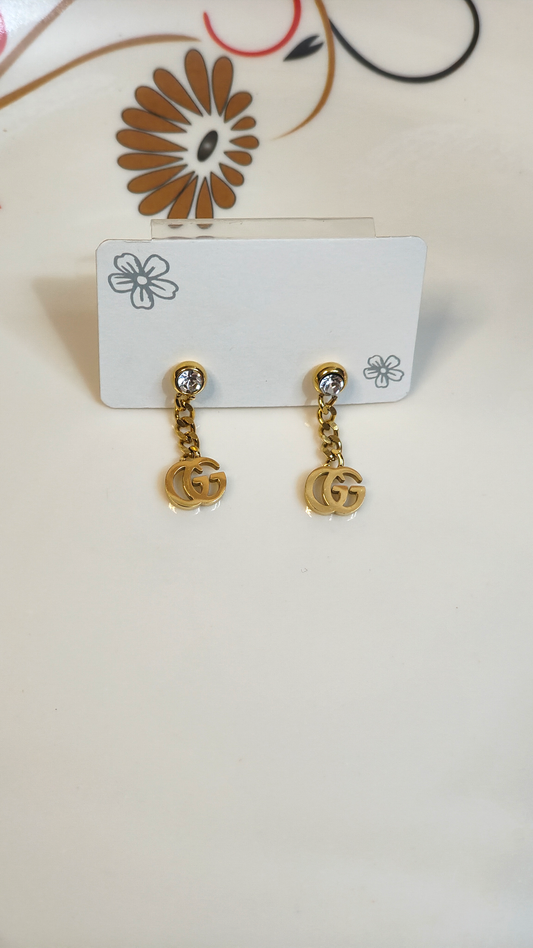 18K Gold-Plated Crystal GG Drop Earings