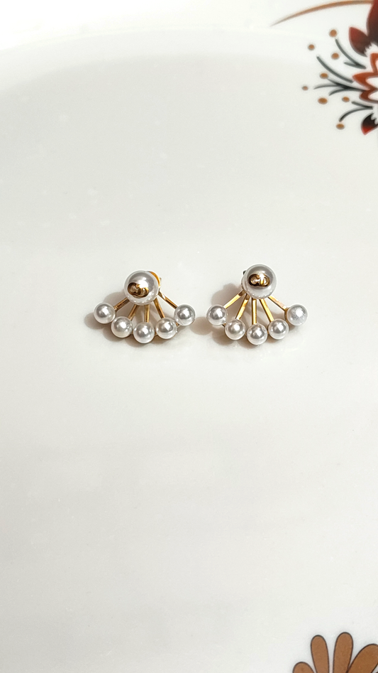 18K Gold-Plated 2 in 1 Pearl Fan Stud Earings