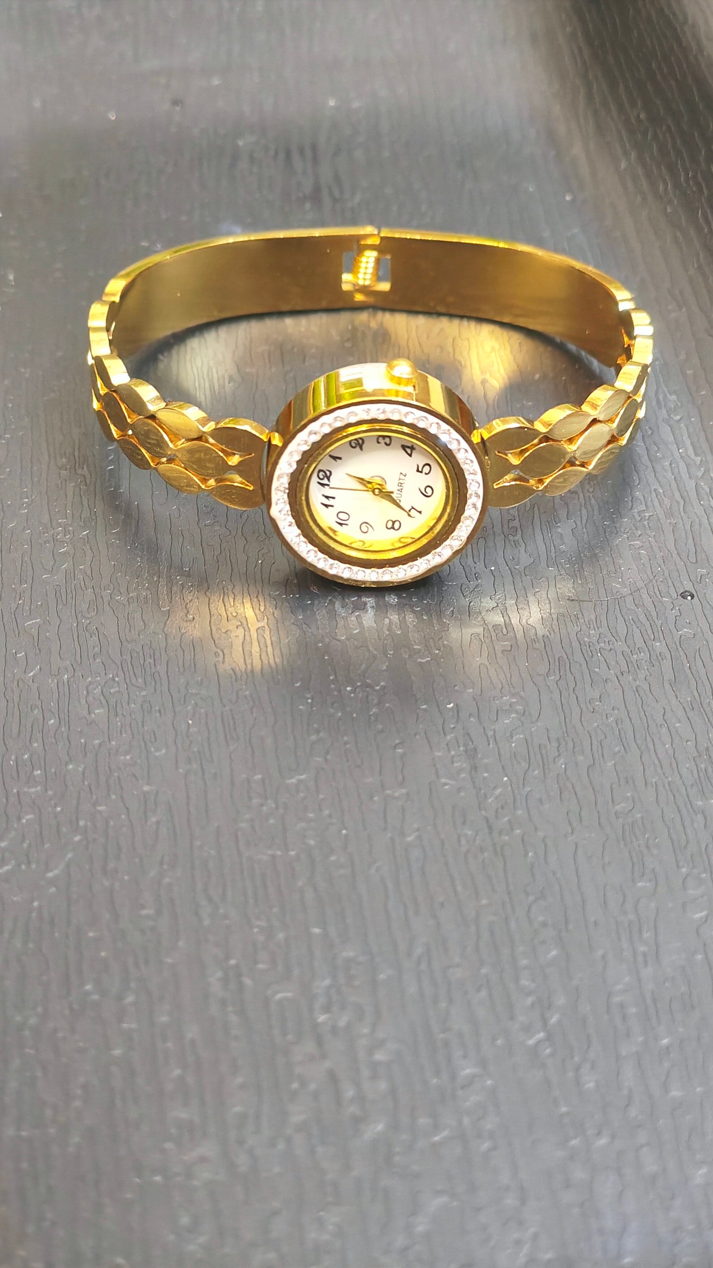 18K Gold-Plated Crystal Halo Bangle Watch