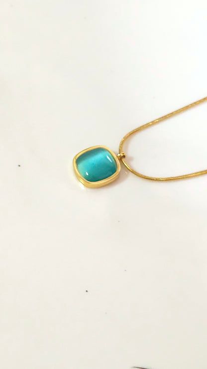 Gold Plated Anti-Tarnish Square Stone Pendant Necklace