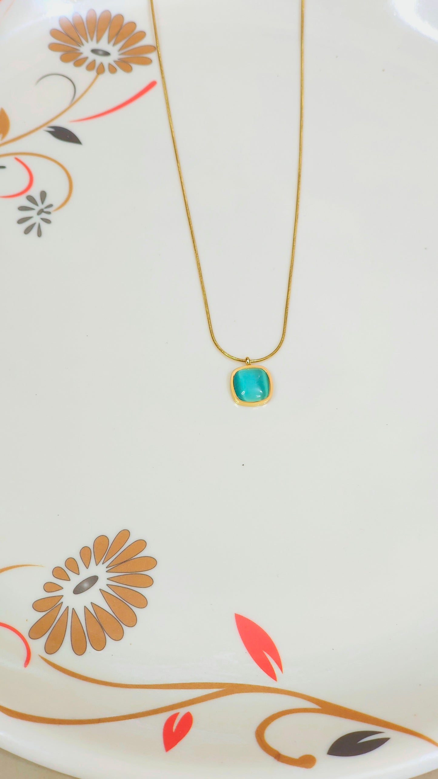 Gold Plated Anti-Tarnish Square Stone Pendant Necklace