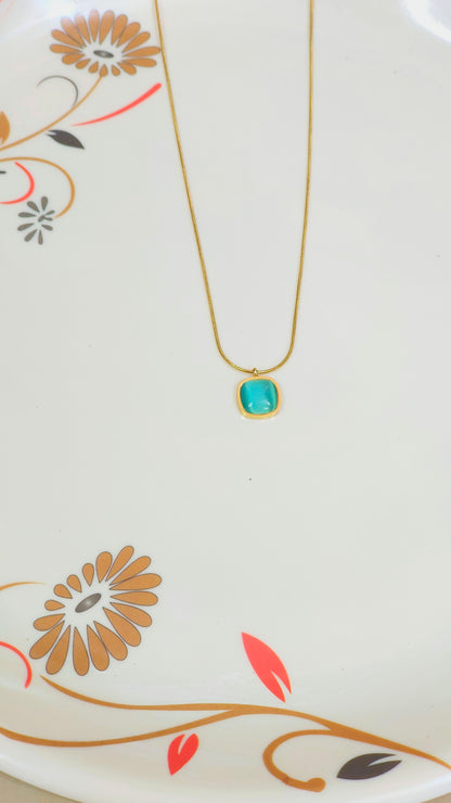 Gold Plated Anti-Tarnish Square Stone Pendant Necklace