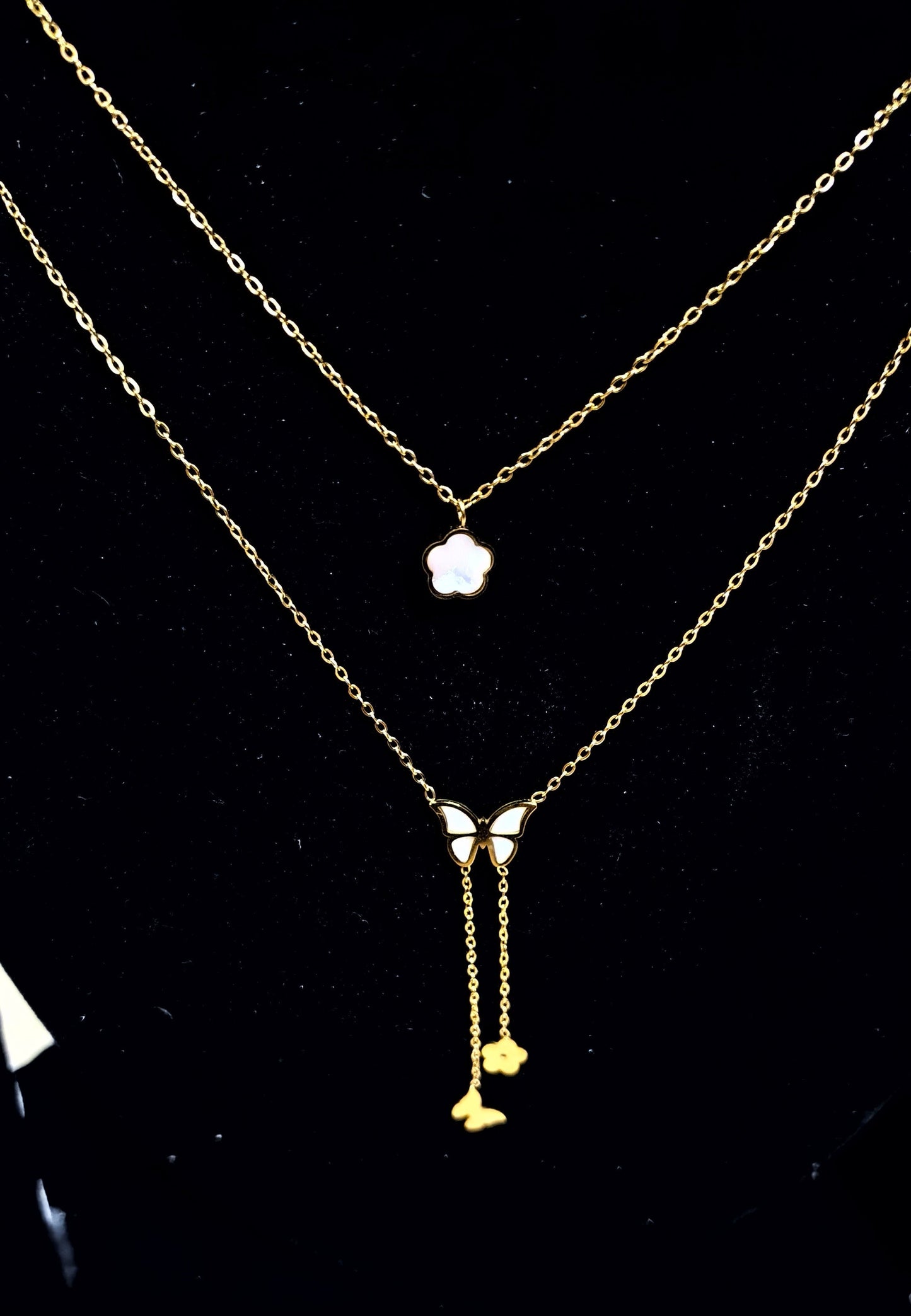 Anti-Tarnish Butterfly and Clover Layered Necklace