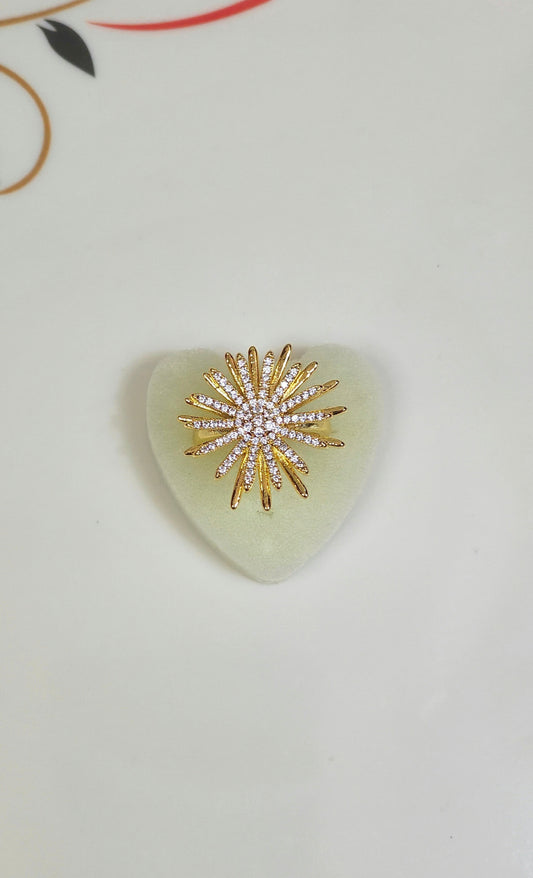18K Gold-Plated Sunburst Adjustable Statement Ring