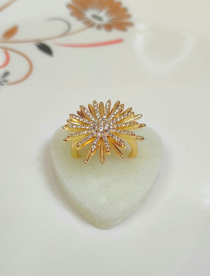 18K Gold-Plated Sunburst Adjustable Statement Ring
