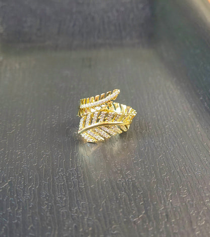 18K Gold-Plated Zircon Leaf Statement Ring