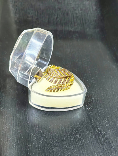 18K Gold-Plated Zircon Leaf Statement Ring