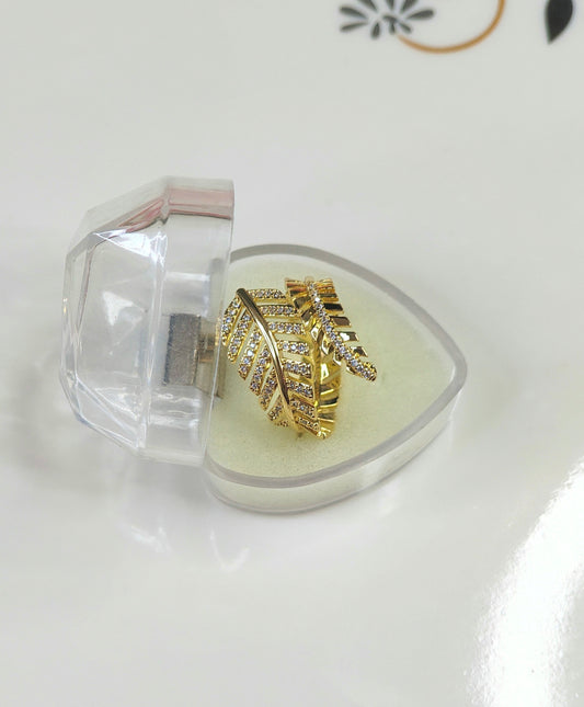 18K Gold-Plated Zircon Leaf Statement Ring