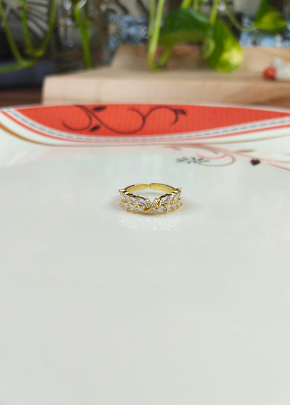 18K Gold-Plated Leaf CZ Adjustable Ring
