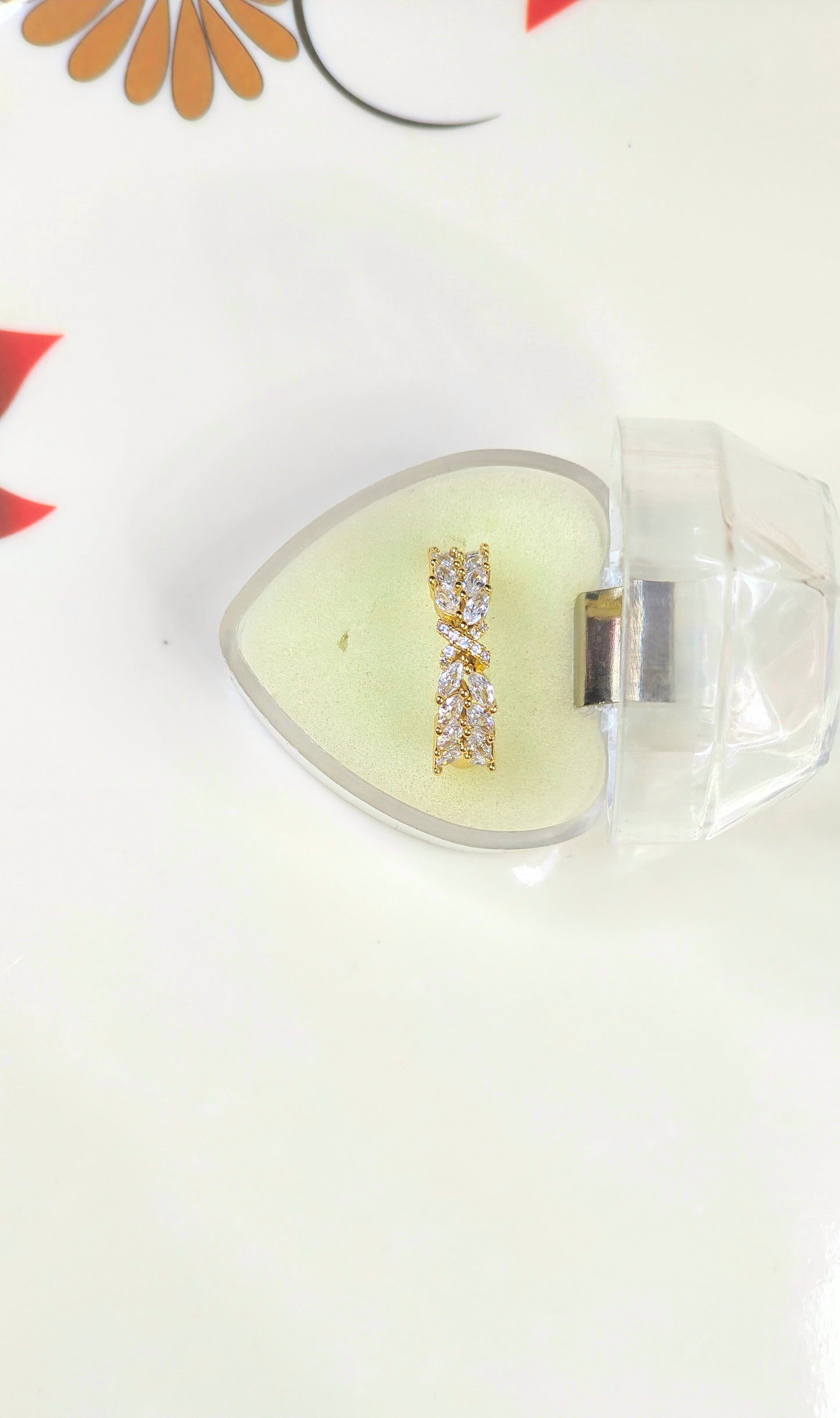 18K Gold-Plated Leaf CZ Adjustable Ring