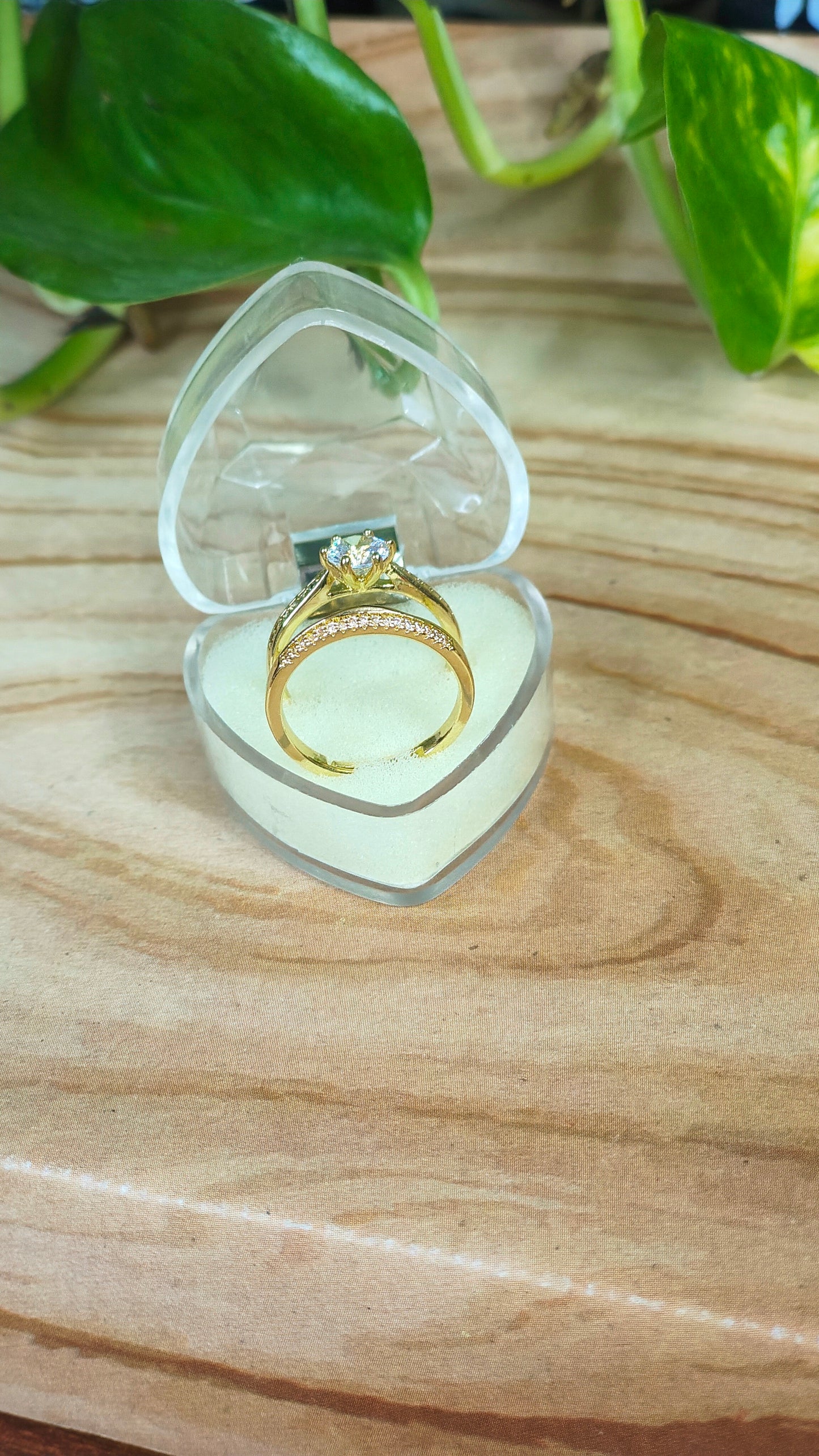 18K Gold-Plated Solitaire and Pave 2 in 1 Ring Set