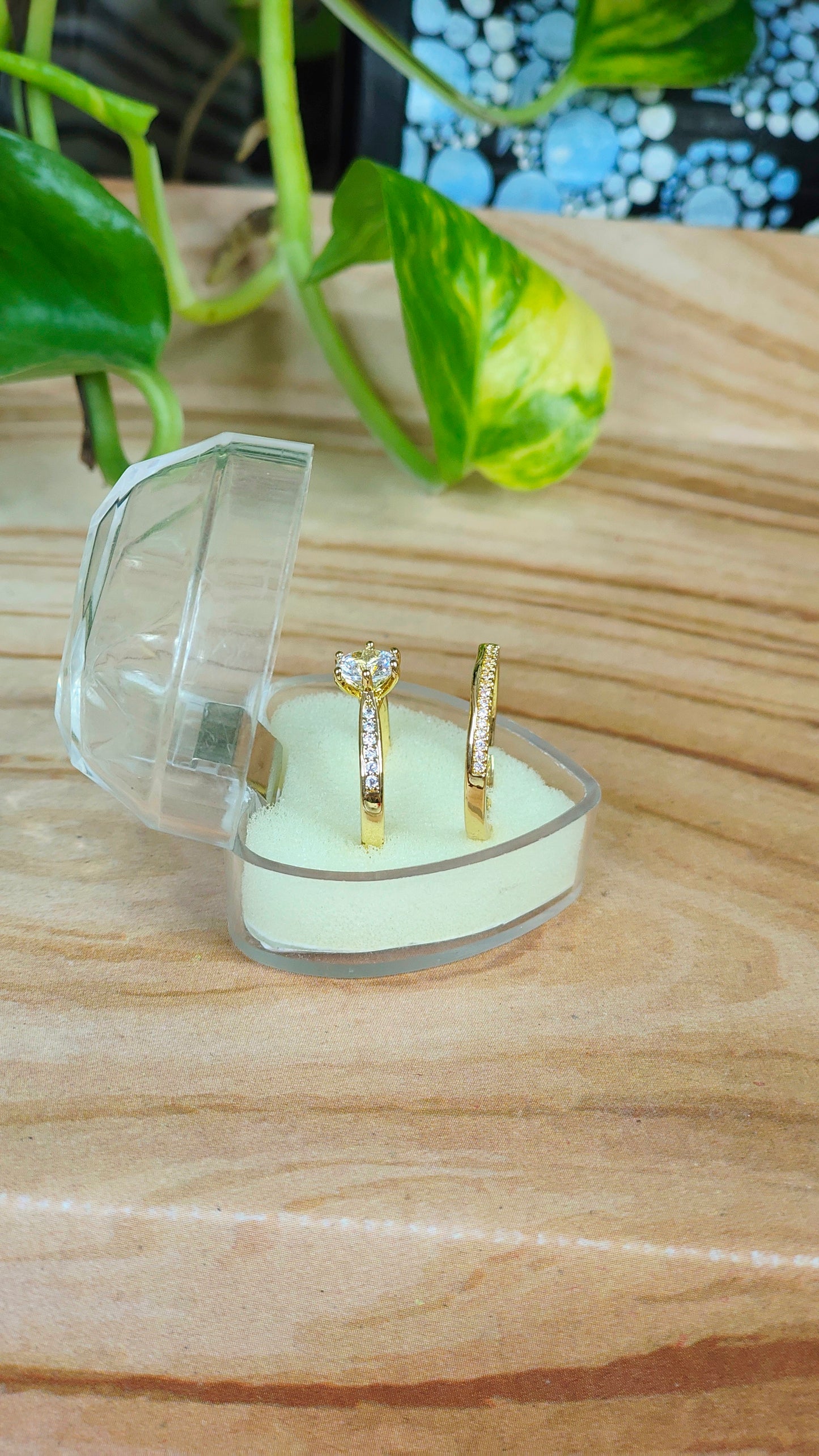 18K Gold-Plated Solitaire and Pave 2 in 1 Ring Set