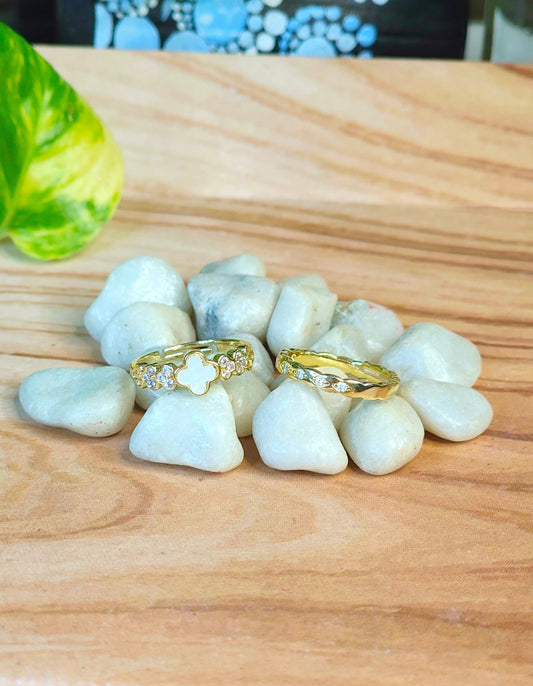 Gold-Plated 2 in 1 White Clover Couple Ring