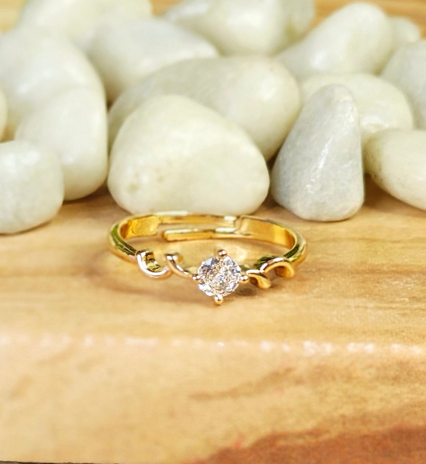 Gold-Plated Solitaire Vine Motif Ring