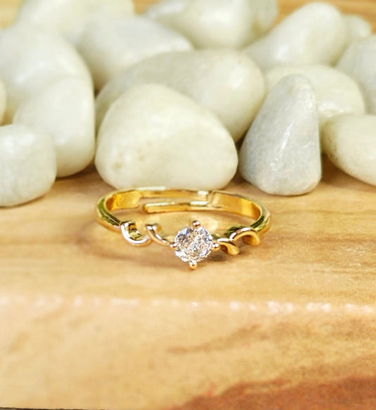 Gold-Plated Solitaire Vine Motif Ring