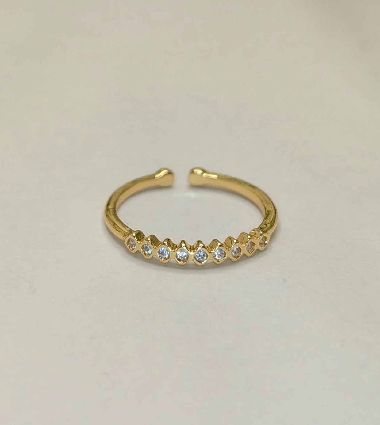 Anti Tarnish Geometric CZ Adjustable Ring