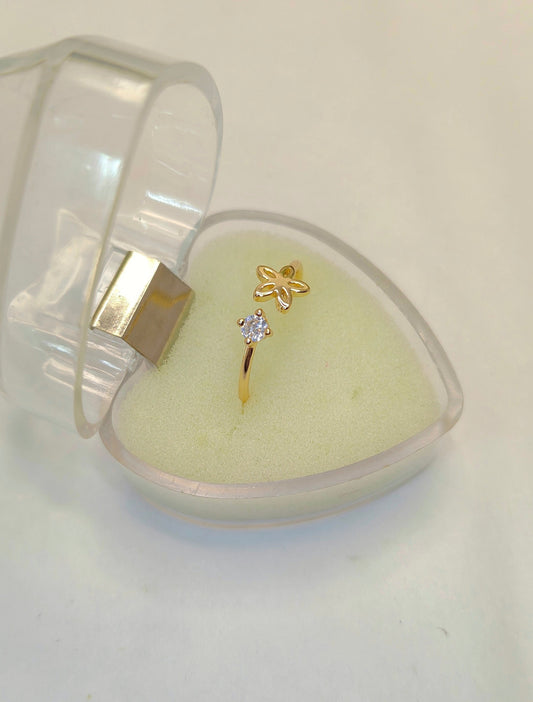 Anti-Tarnish Floral Solitaire Adjustable Ring