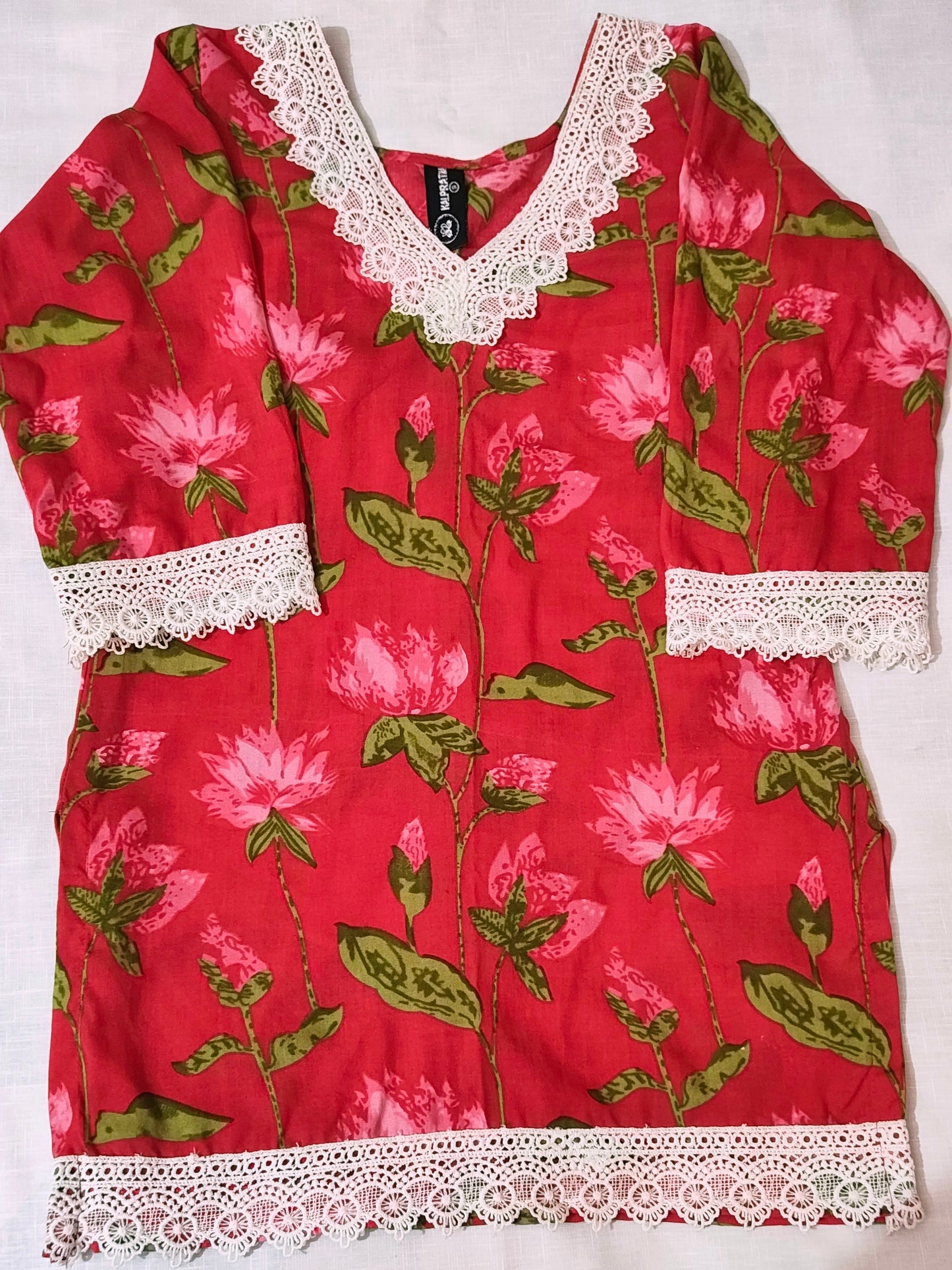 Likely Cotton Lotus Floral Straight Kurti