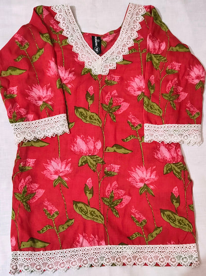 Likely Cotton Lotus Floral Straight Kurti