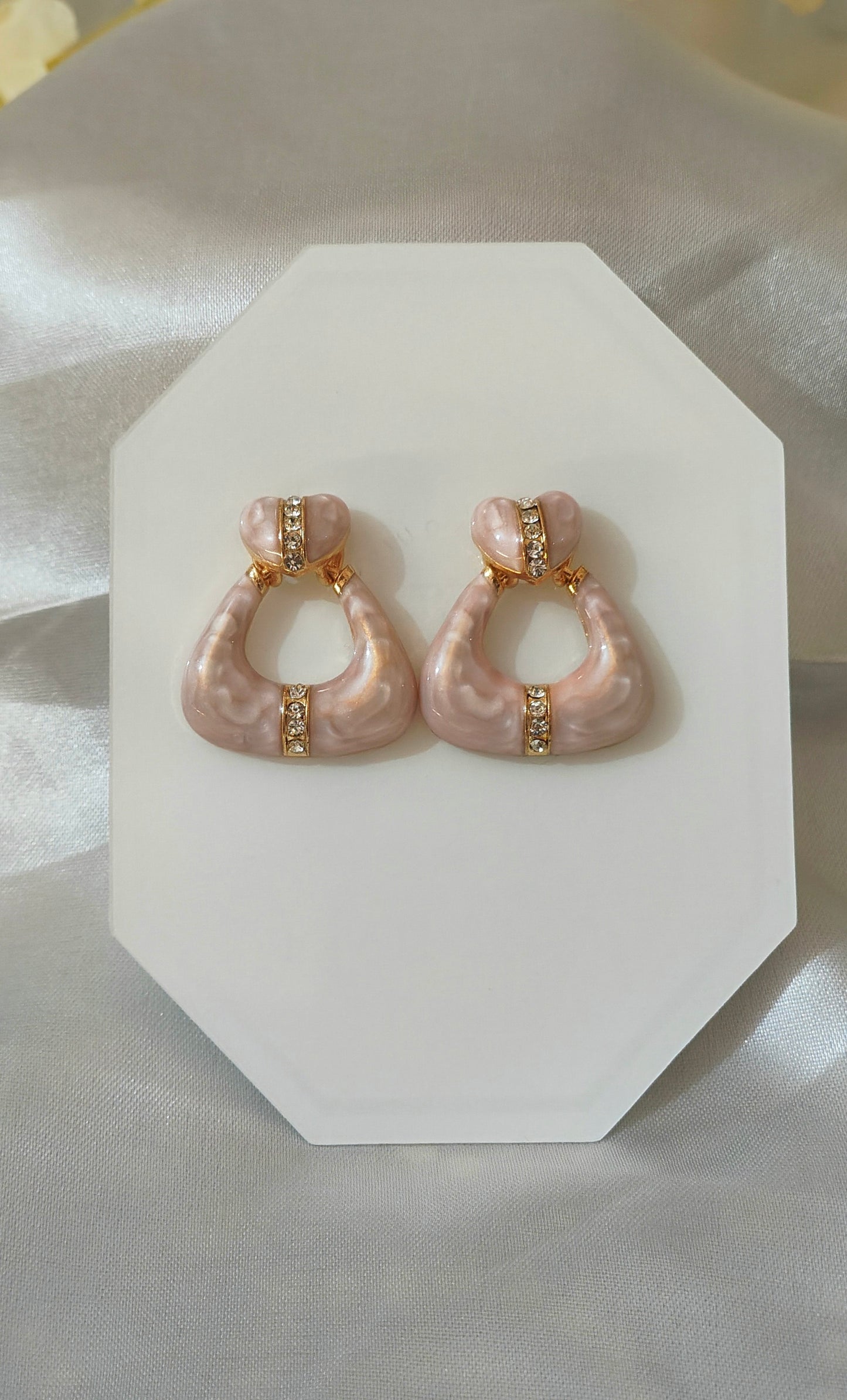 Anti-Tarnish Pink Enamel Heart Drop Earrings