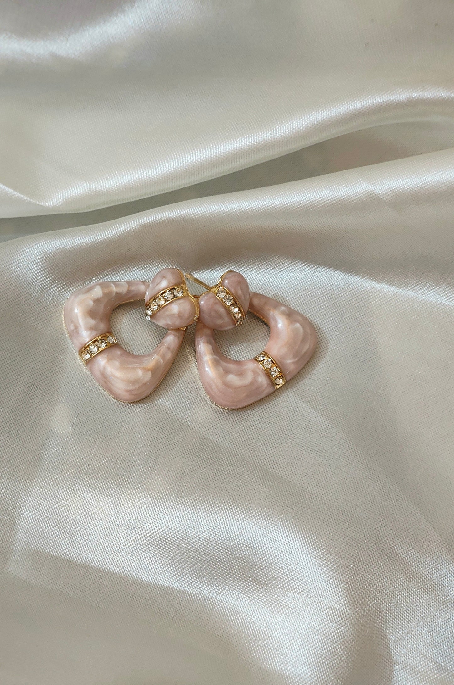 Anti-Tarnish Pink Enamel Heart Drop Earrings