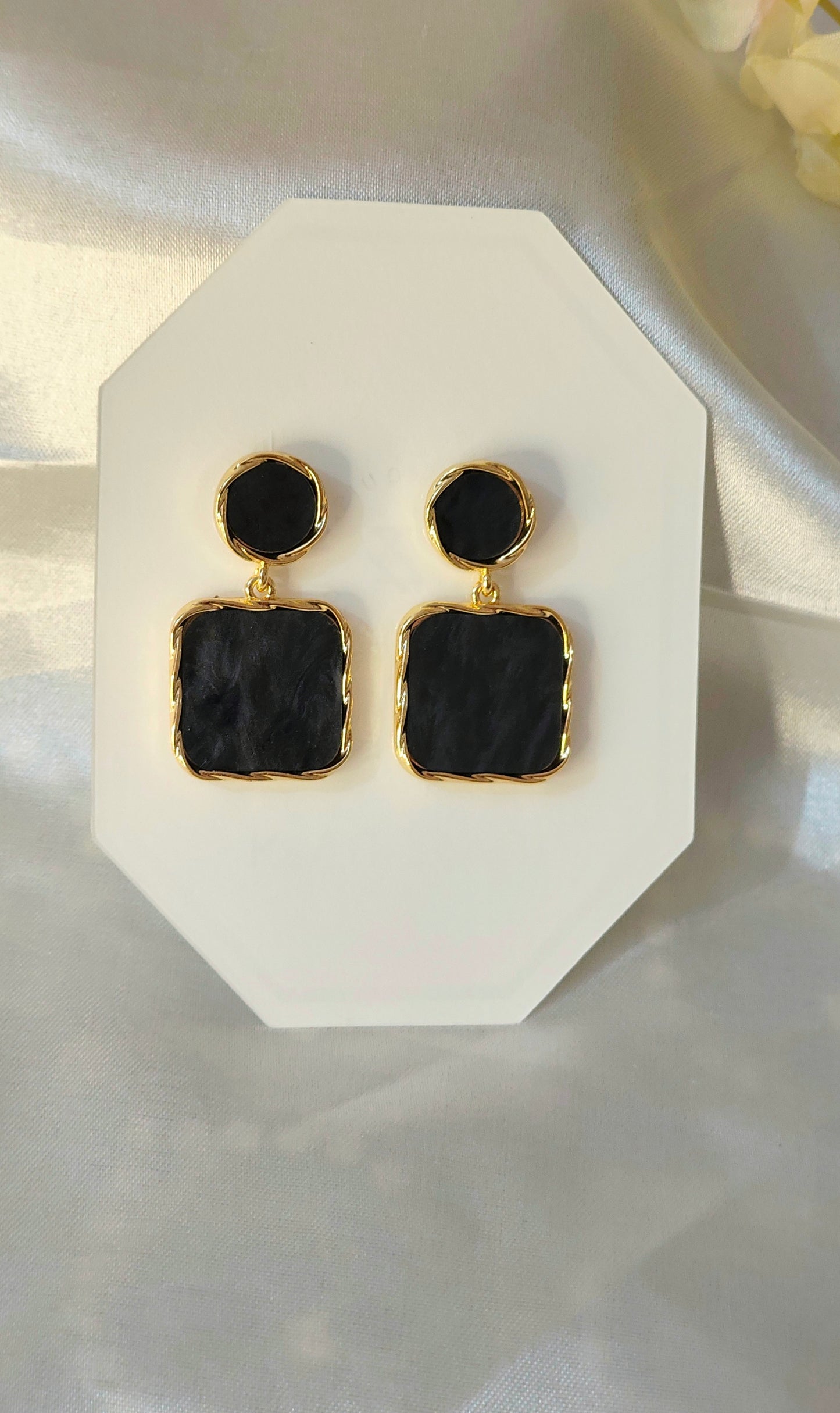 Anti-Tarnish Black Geometric Drop Earrings