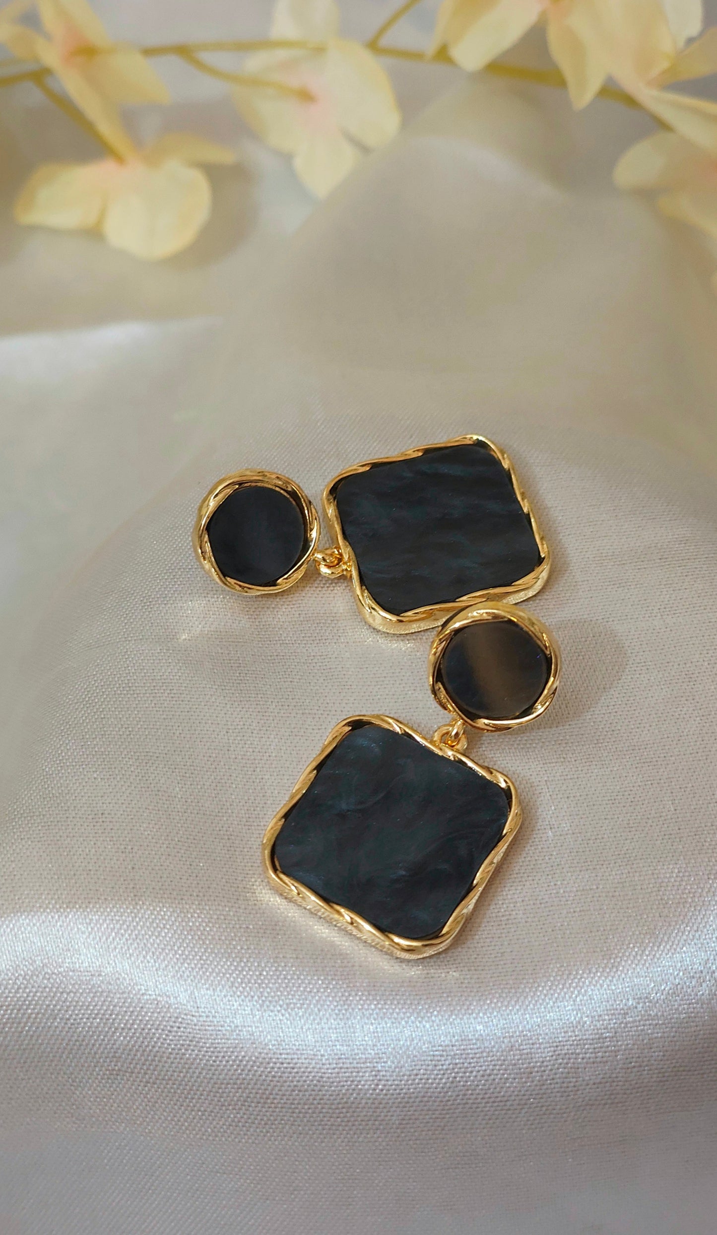 Anti-Tarnish Black Geometric Drop Earrings