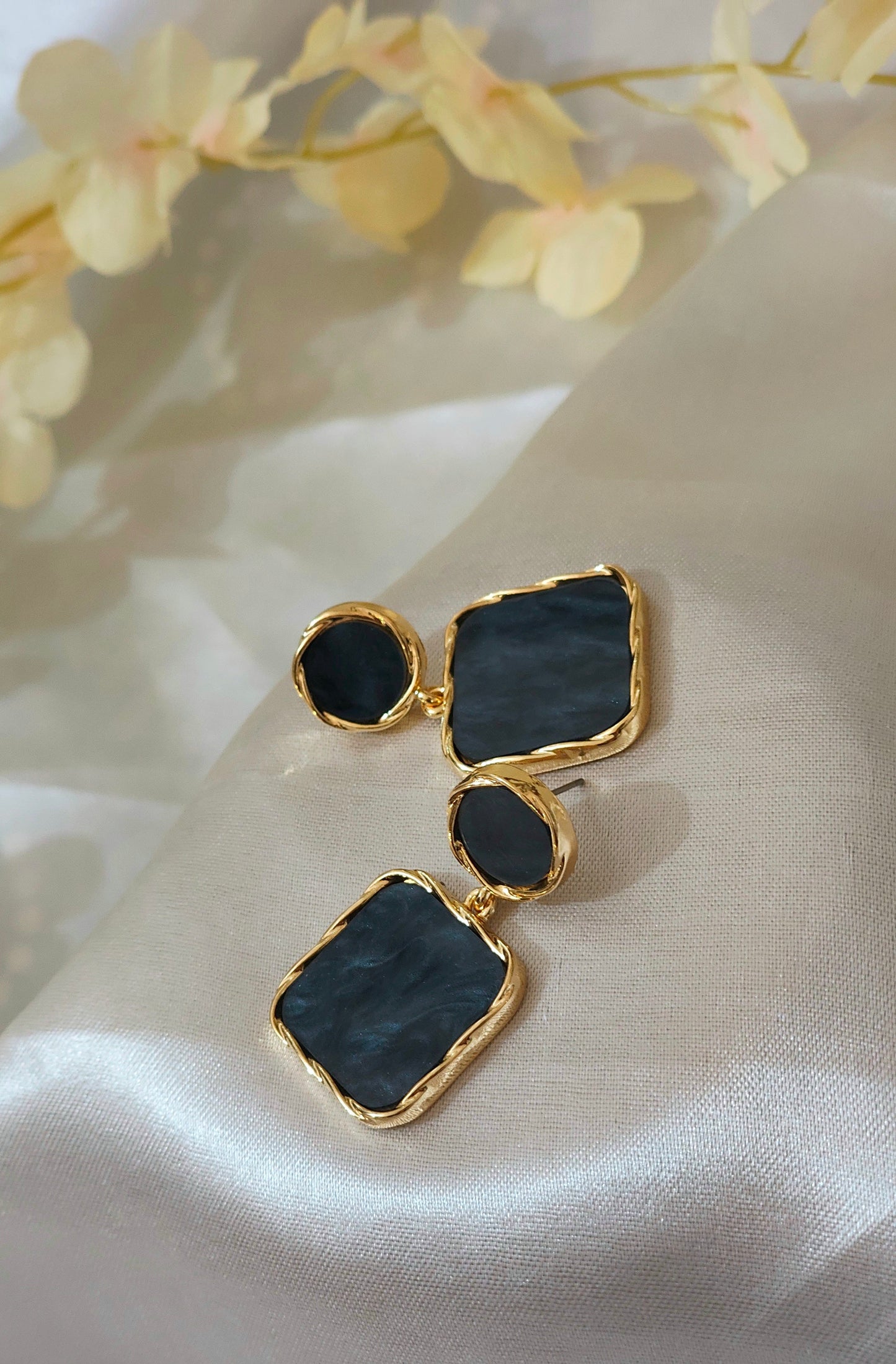 Anti-Tarnish Black Geometric Drop Earrings