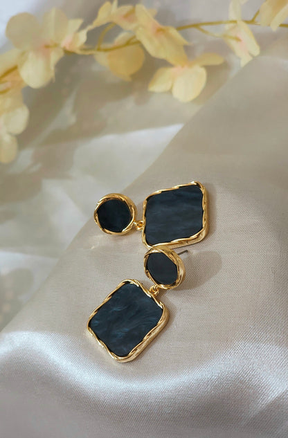 Anti-Tarnish Black Geometric Drop Earrings
