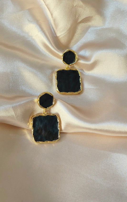 Anti-Tarnish Black Geometric Drop Earrings