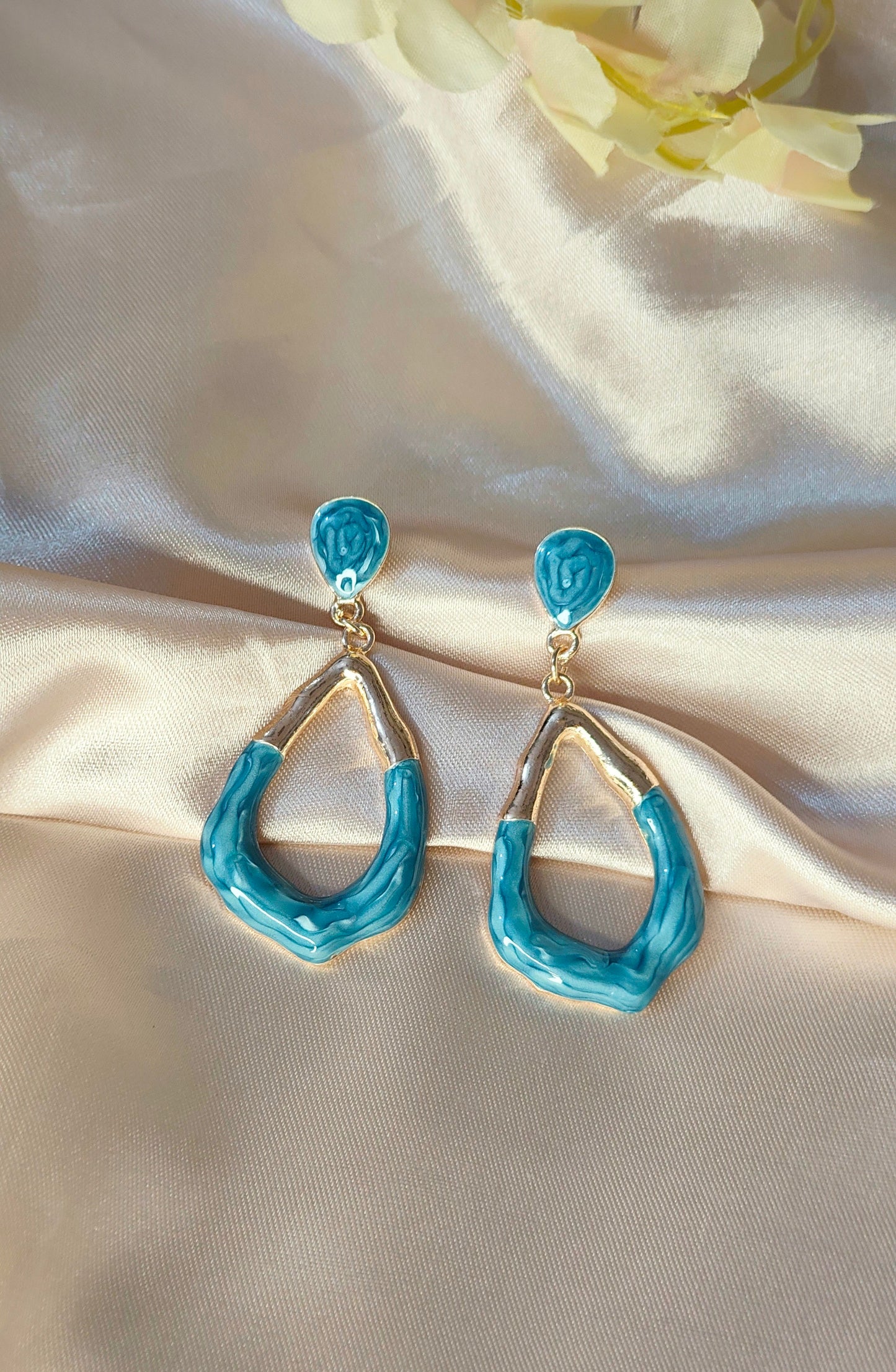 Anti-Tarnish Teal Enamel Drop Earrings