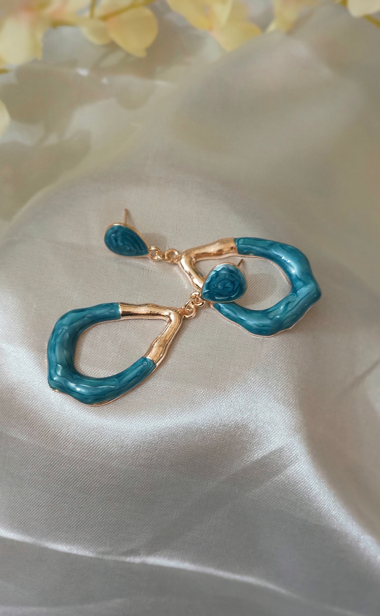 Anti-Tarnish Teal Enamel Drop Earrings