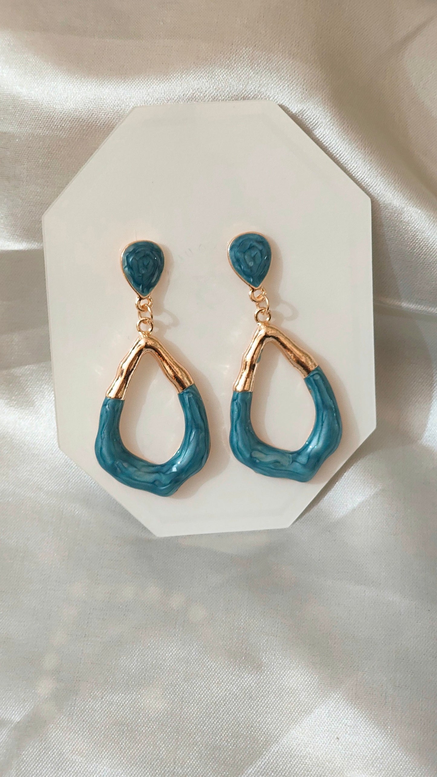 Anti-Tarnish Teal Enamel Drop Earrings