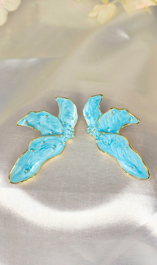 Anti-Tarnish Blue Enamel Floral Statement Earrings