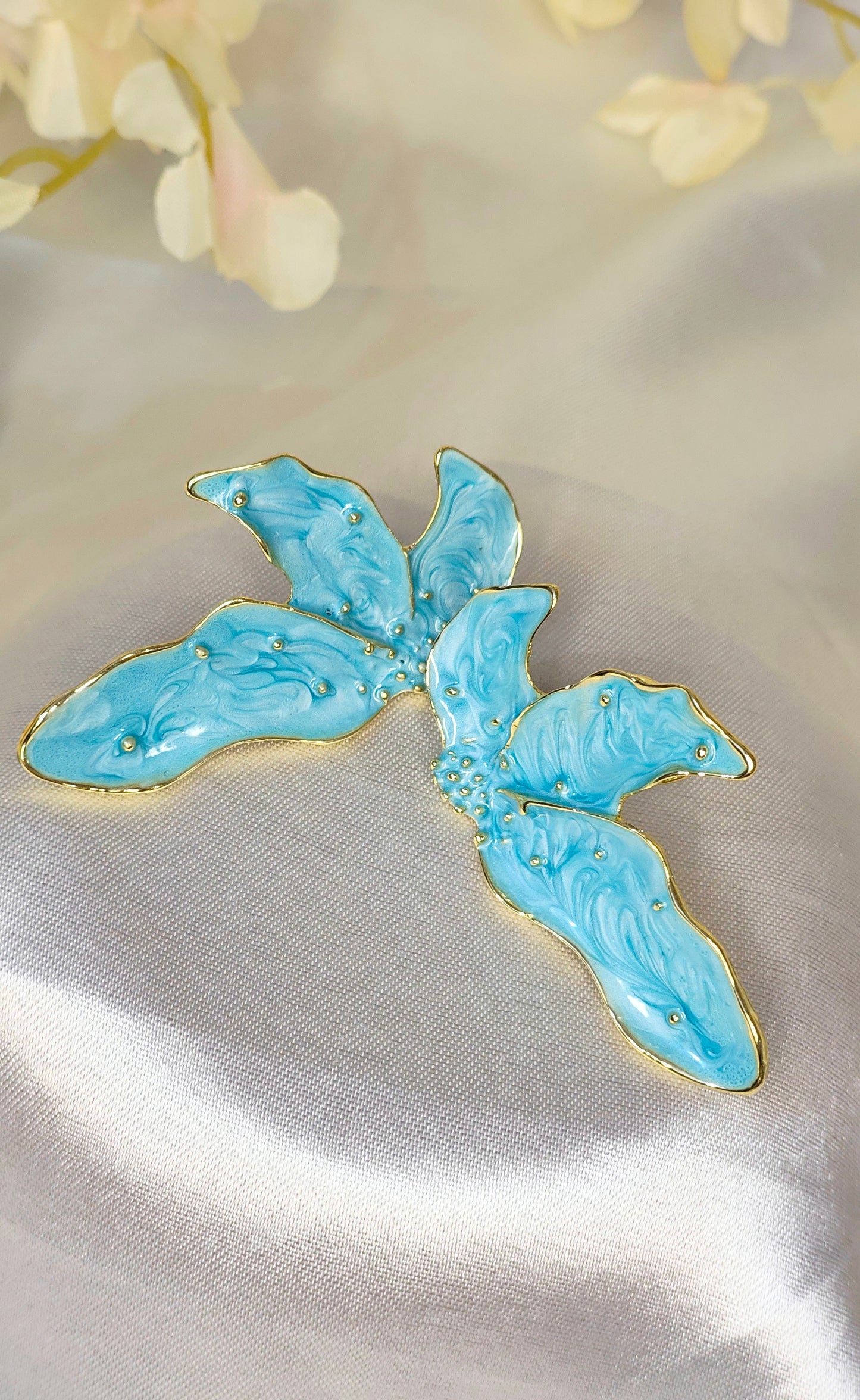 Anti-Tarnish Blue Enamel Floral Statement Earrings