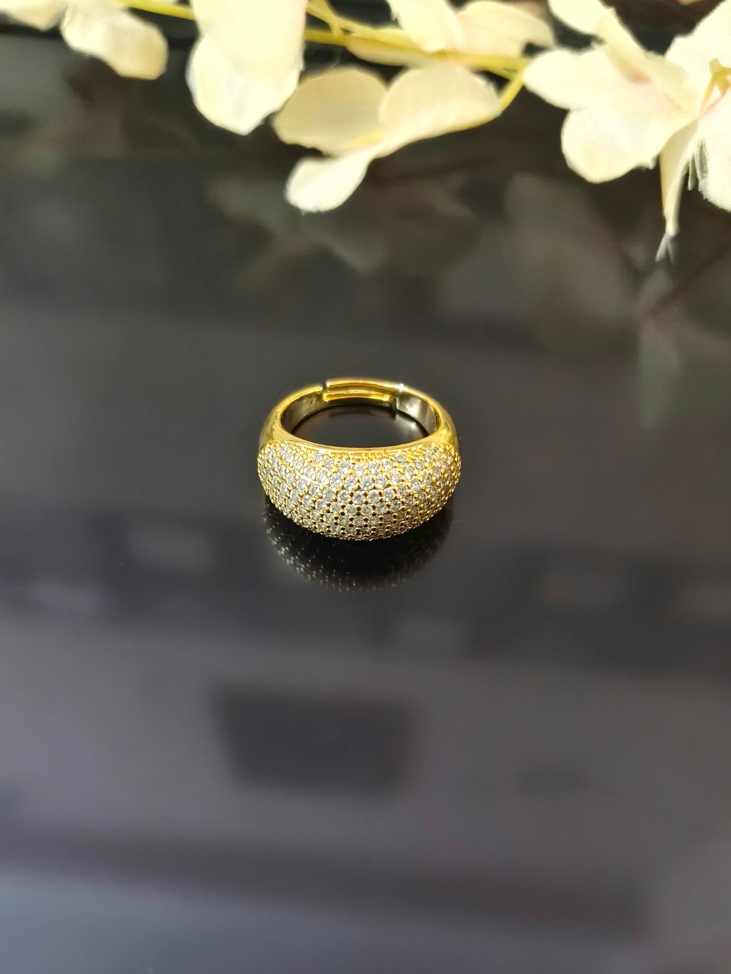18K Gold-Plated Pave Dome Statement Ring