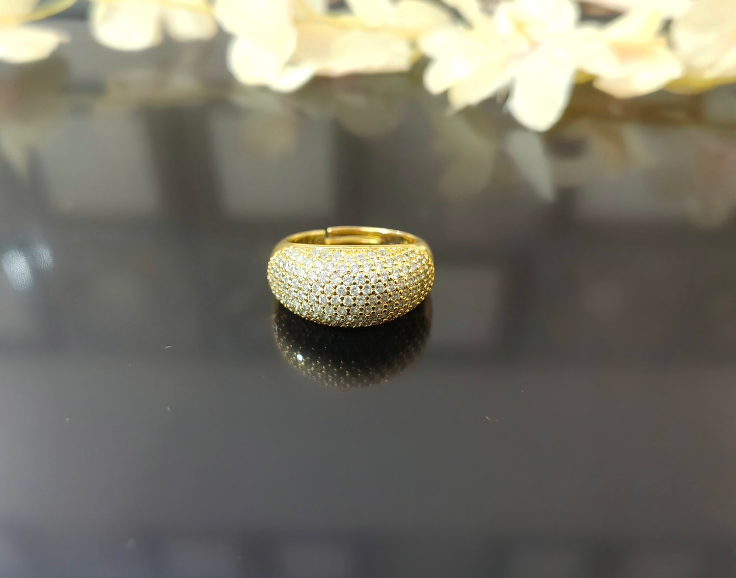 18K Gold-Plated Pave Dome Statement Ring