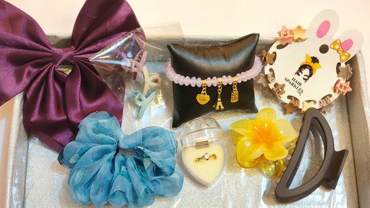 Rose Quartz Charm Bracelet & Hair Accessories Combo Set (8 Items)