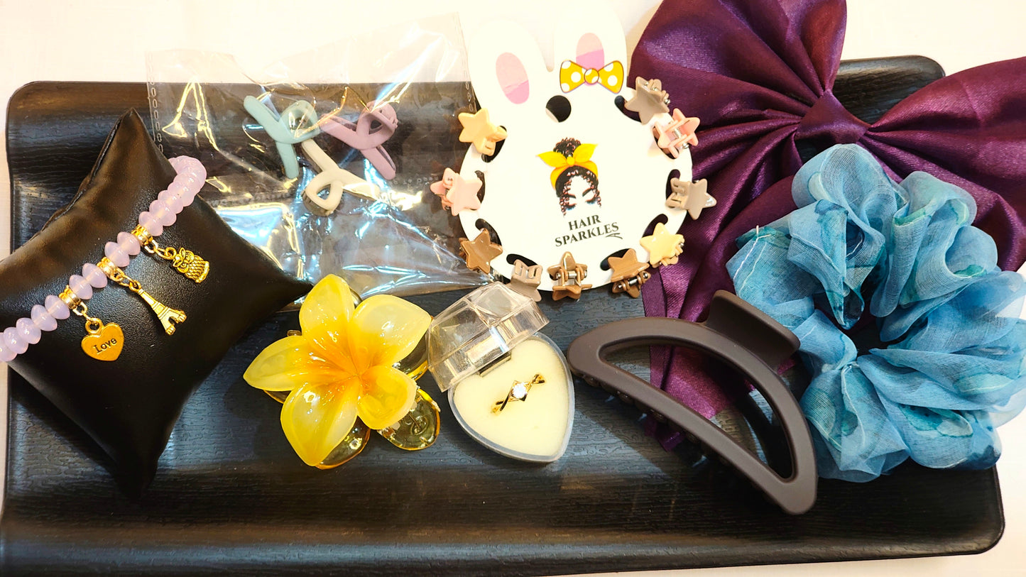 Rose Quartz Charm Bracelet & Hair Accessories Combo Set (8 Items)