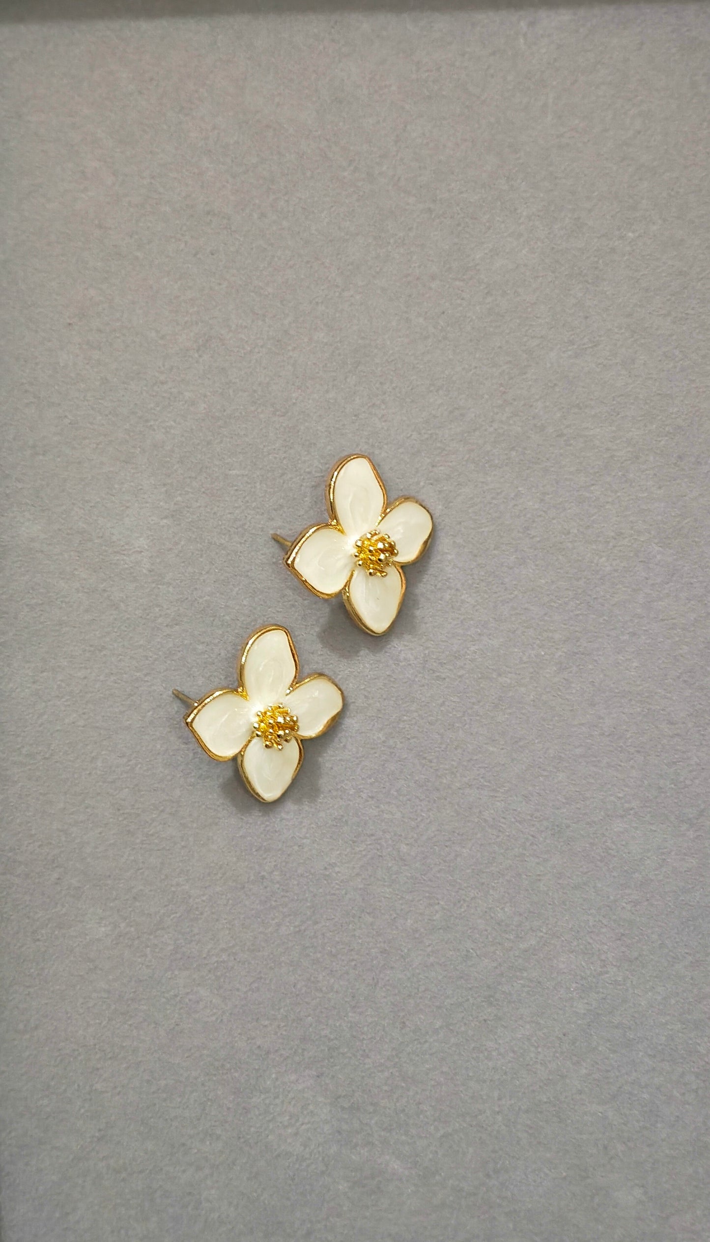 Korean White Floral Enamel Statement Studs