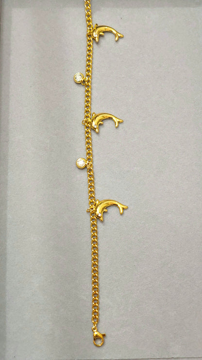 Dolphin Charm Gold Bracelet | 18K Gold Plated | Anti-Tarnish