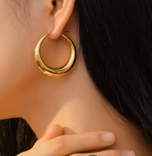 Gold-Plated Puffy Crescent Hoop Earings